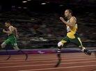 In a surprise finish, Brazil's Alan Fonteles Cardoso Oliveira (left) races past South Africa's Oscar Pistorius to win a gold medal in the 200-meter race at the 2012 London Paralympic Games. In a surprise finish, Brazil's Alan Fonteles Cardoso Oliveira (left) races past South Africa's Oscar Pistorius to win a gold medal in the 200-meter race at the 2012 London Paralympic Games.
