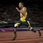 In a surprise finish, Brazil's Alan Fonteles Cardoso Oliveira (left) races past South Africa's Oscar Pistorius to win a gold medal in the 200-meter race at the 2012 London Paralympic Games. In a surprise finish, Brazil's Alan Fonteles Cardoso Oliveira (left) races past South Africa's Oscar Pistorius to win a gold medal in the 200-meter race at the 2012 London Paralympic Games.