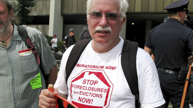 David Sole rode a bus from Detroit to the Democratic National Convention in Charlotte, N.C., to protest how the Obama administration and the nation's banks have handled the foreclosure crisis.