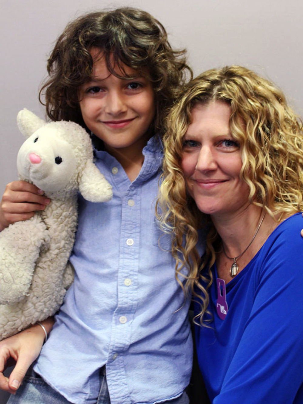 Graham Haggett, 11, and his mother, Shelli Wright, remembered Graham's grandmother Sandra Lee Wright, who was killed in the World Trade Center attacks. Graham brought "Lammy," a stuffed animal his grandmother gave him, to the interview.