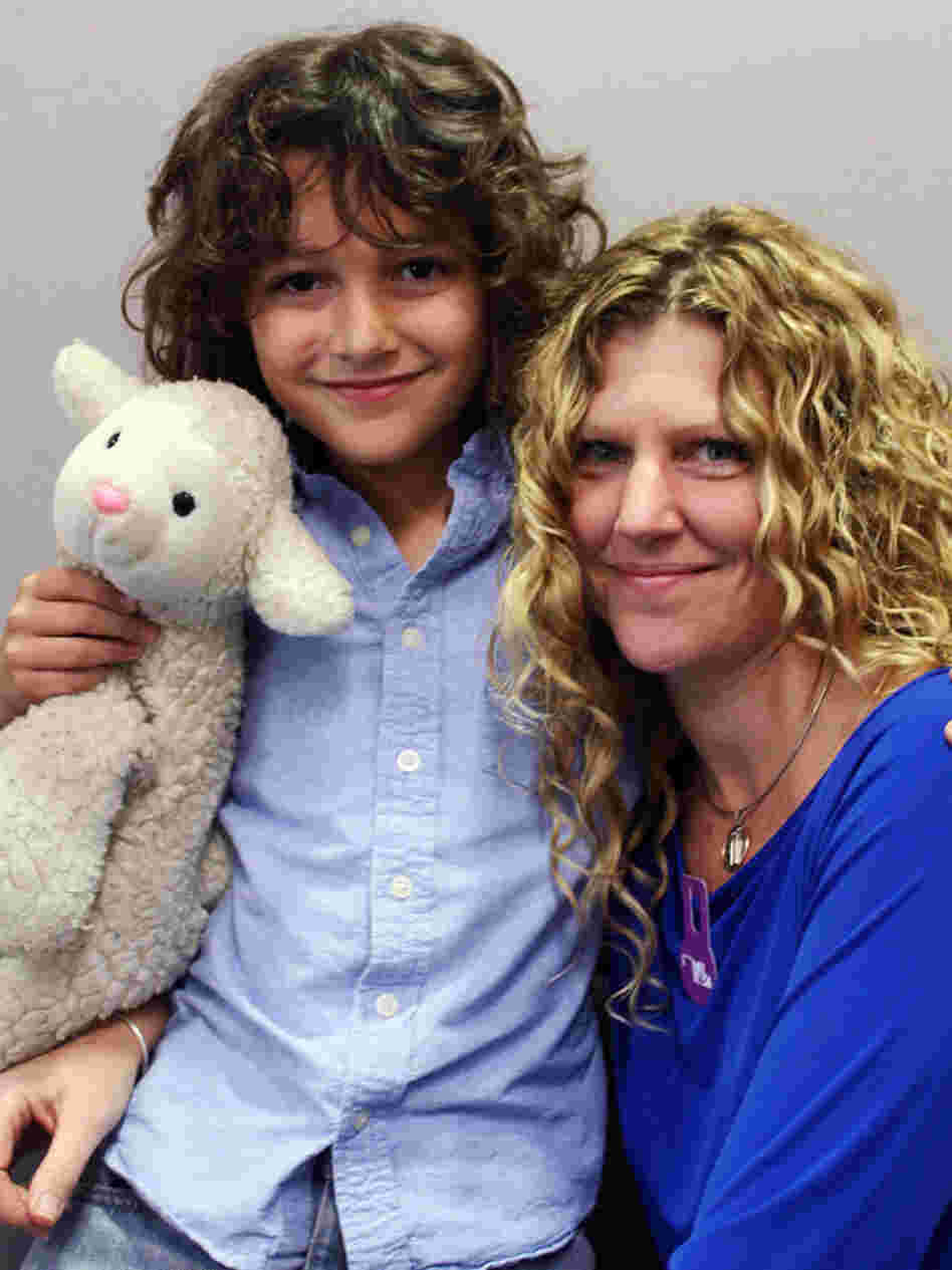 Graham Haggett, 11, and his mother, Shelli Wright, remembered Graham's grandmother Sandra Lee Wright, who was killed in the World Trade Center attacks. Graham brought "Lammy," a stuffed animal his grandmother gave him, to the interview.