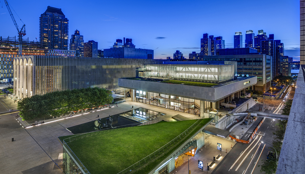 LCT3's Claire Tow Theater is a two-story structure built on a steel truss that straddles the roof of Lincoln's Vivian Beaumont Theater. Before or after performances, theatergoers can mingle over drinks at a roofdeck bar that overlooks Lincoln Center and the surrounding neighborhood.