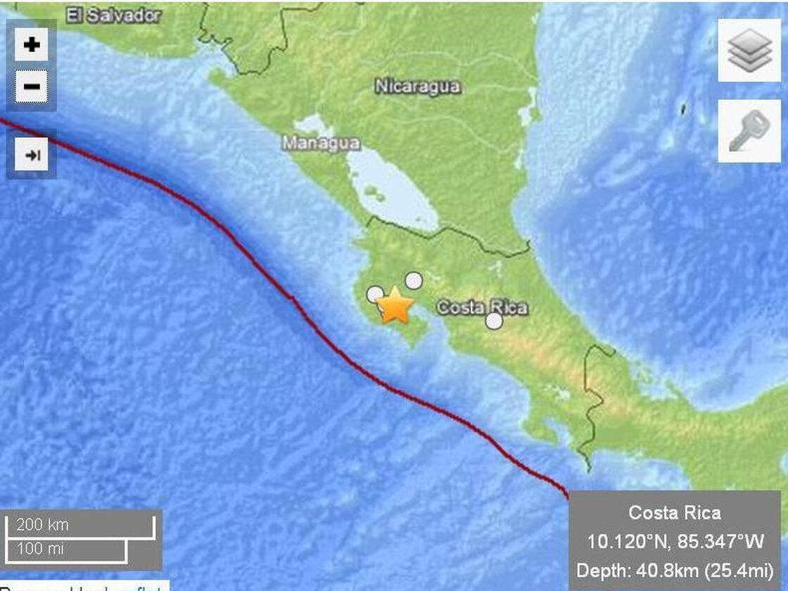 The star marks the epicenter of today's earthquake in Costa Rica.