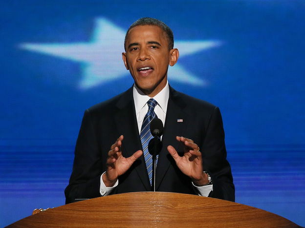 President Obama gives his acceptance speech at the  Democratic National Convention in Charlotte, N.C., on Thursday.