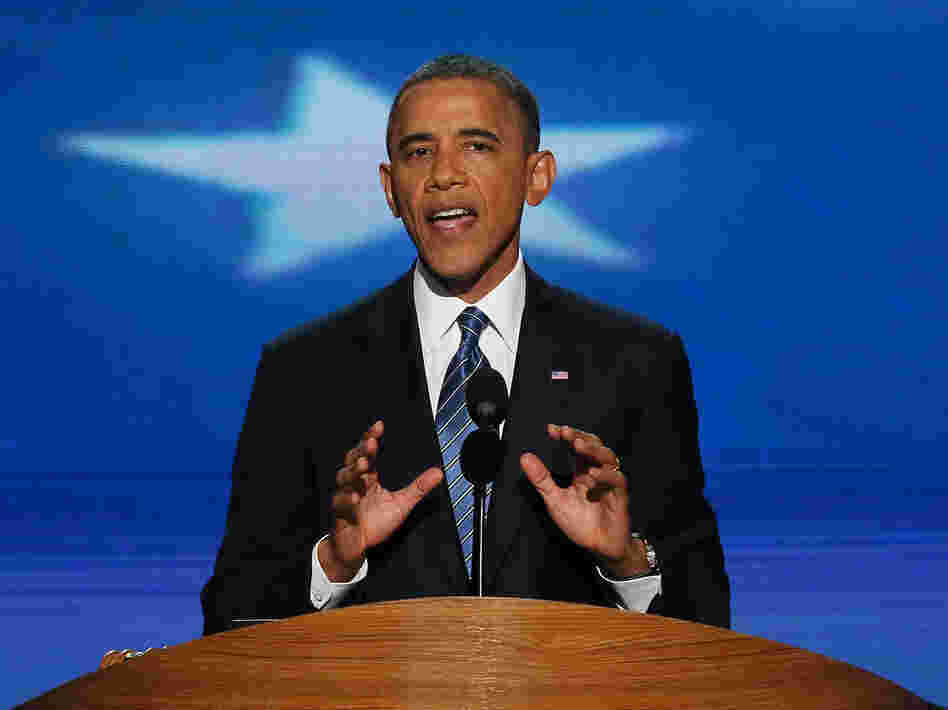 President Obama gives his acceptance speech at the  Democratic National Convention in Charlotte, N.C., on Thursday.
