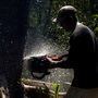 Agustin Villa cuts down a tree in the Amazon jungle, in Santa Cruz province, Bolivia, 2012.