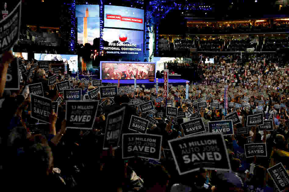 The second night of the Democratic National Convention focused heavily on the economy. Supporters and delegates cheered loudly for United Auto Workers President Bob King.