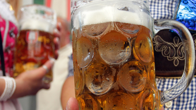 Ahead of Oktoberfest, Munich's brewers say they're running short of bottles and kegs for the festival's beer. Here, glass beer steins are seen at last year's Oktoberfest.