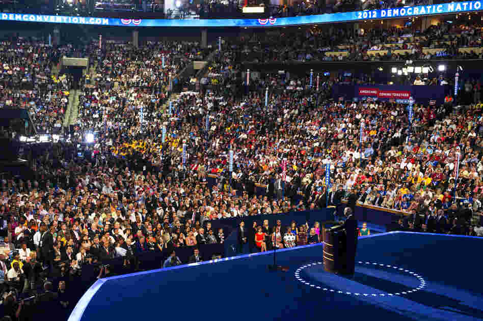 Vice President Biden addresses the convention. "You never quit on America. And you deserve a president who will never quit on you," he said. "And one more thing that our opponents are dead wrong about: America is not in decline."