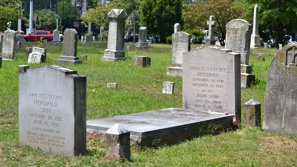 The grave of The Great Gatsby author F. Scott Fitzgerald lies next to a major thoroughfare for commuters between Rockville, Md., and Washington, D.C.