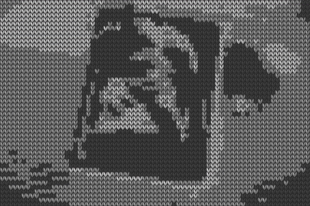 Cat Mazza's Knit for Defense is a nine-minute, black-and-white video made from footage of 20th century conflicts. The war footage is rendered with software that makes each pixel look like a knitted stitch. "For me, 9/11 made a huge impact and had an impact on this piece as well," she says.