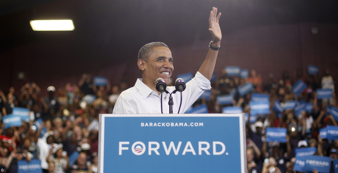 President Obama speaks during a campaign event at a high school in Toledo, Ohio.