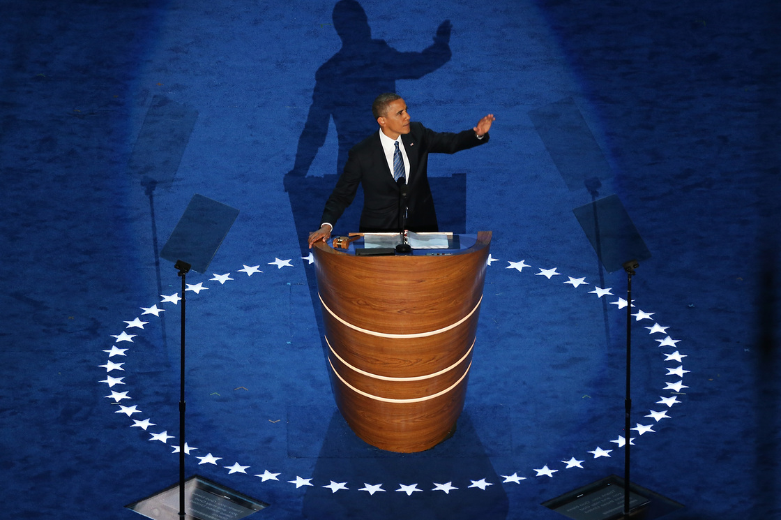 President Obama accepts the Democratic nomination for president at Time Warner Cable Arena on Thursday.