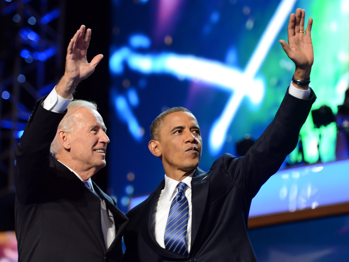 Vice President Biden and President Obama wave to the delegates Thursday night at the conclusion of the Democratic National Convention in Charlotte, N.C.