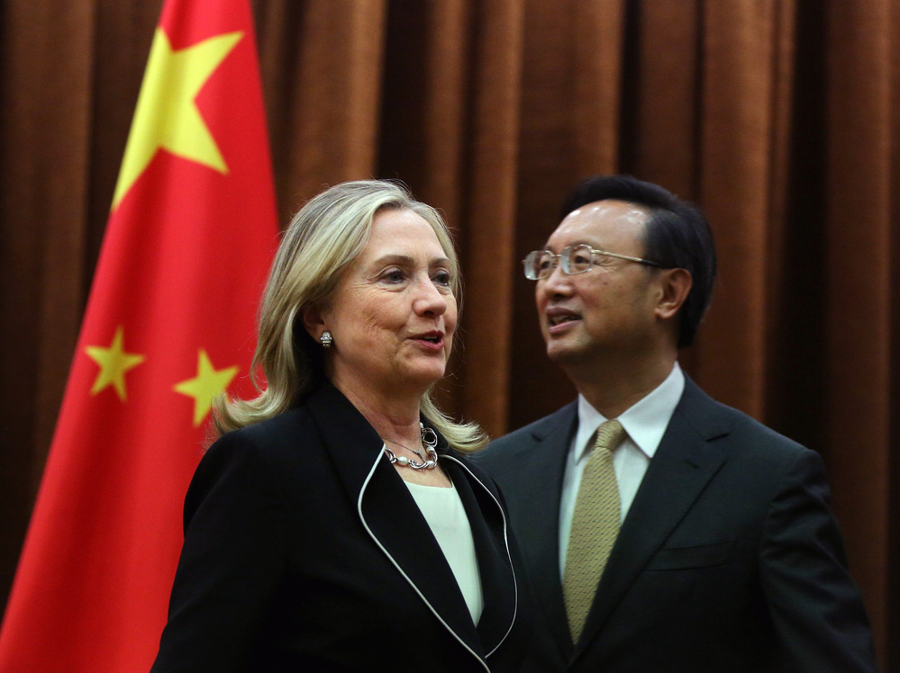 U.S. Secretary of State Hillary Clinton meets with Chinese Foreign Minister Yang Jiechi on Tuesday in Beijing to press for a peaceful resolution to competing territorial claims in the South China Sea.