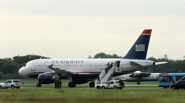 The US Air flight that was forced to return to Philadelphia on Thursday because of the hoax.