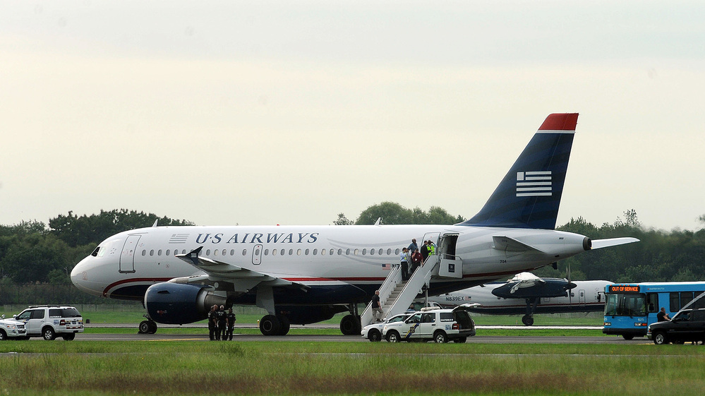 The US Air flight that was forced to return to Philadelphia on Thursday because of the hoax.
