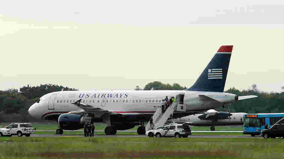 The US Air flight that was forced to return to Philadelphia on Thursday because of the hoax.