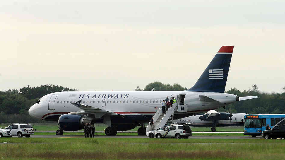 The US Air flight that was forced to return to Philadelphia on Thursday because of the hoax.