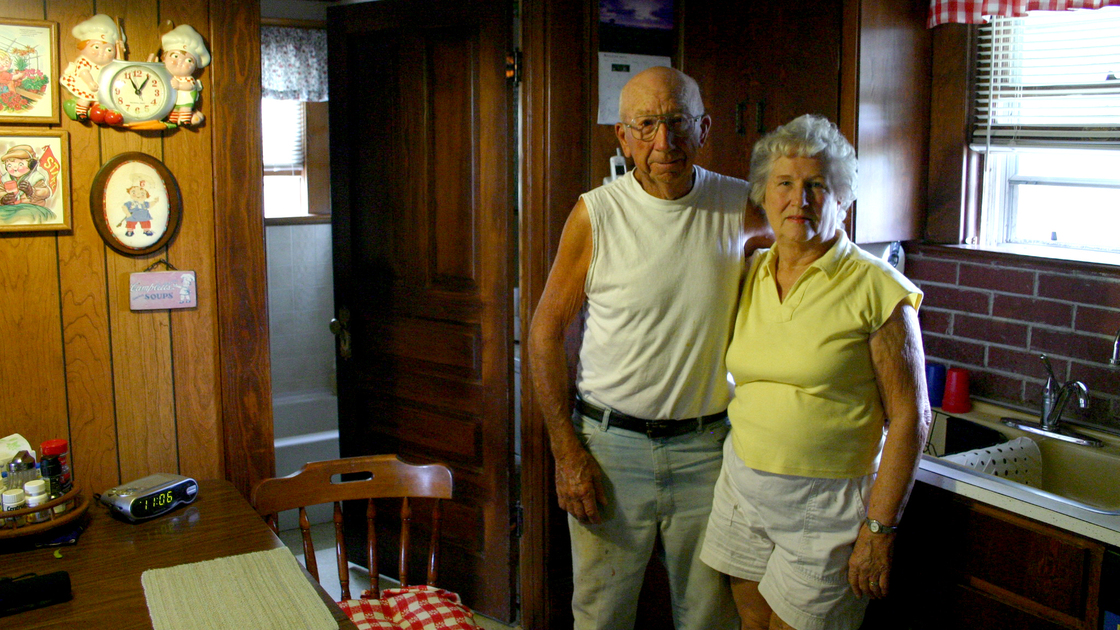 Lee and Shirley Wohler in the kitchen of their farmhouse south of Waterville, Kan.