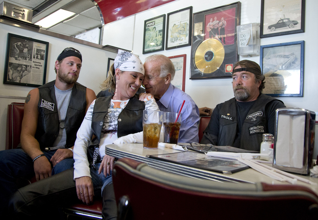 Vice President Joe Biden's talks to customers during a stop at Cruisers Diner in Seaman, Ohio on Sunday.