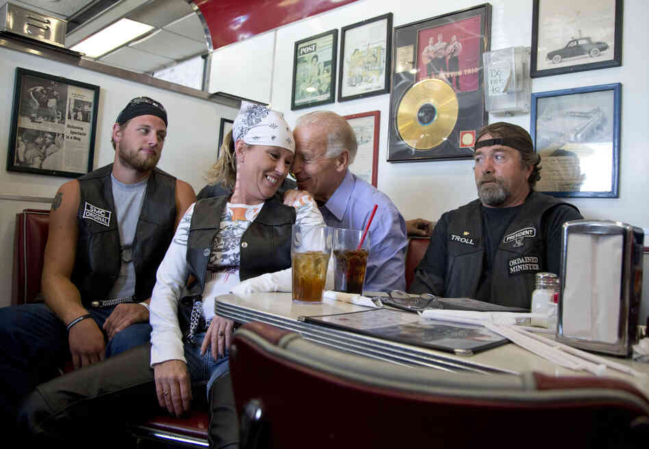 Vice President Joe Biden's talks to customers during a stop at Cruisers Diner in Seaman, Ohio on Sunday.
