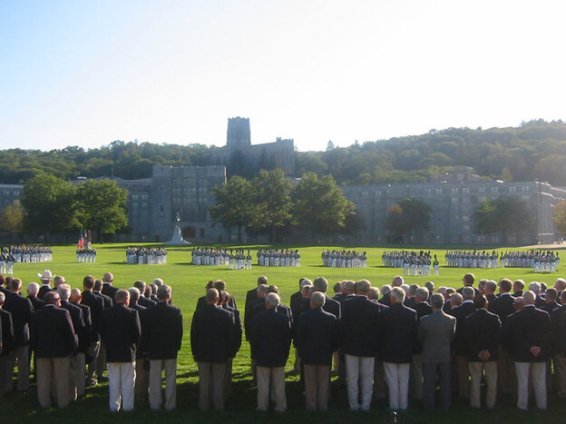 Members of West Point's class of 1965 are honored with a parade by cadets at the class's 40th reunion at the military academy in New York in 2005.