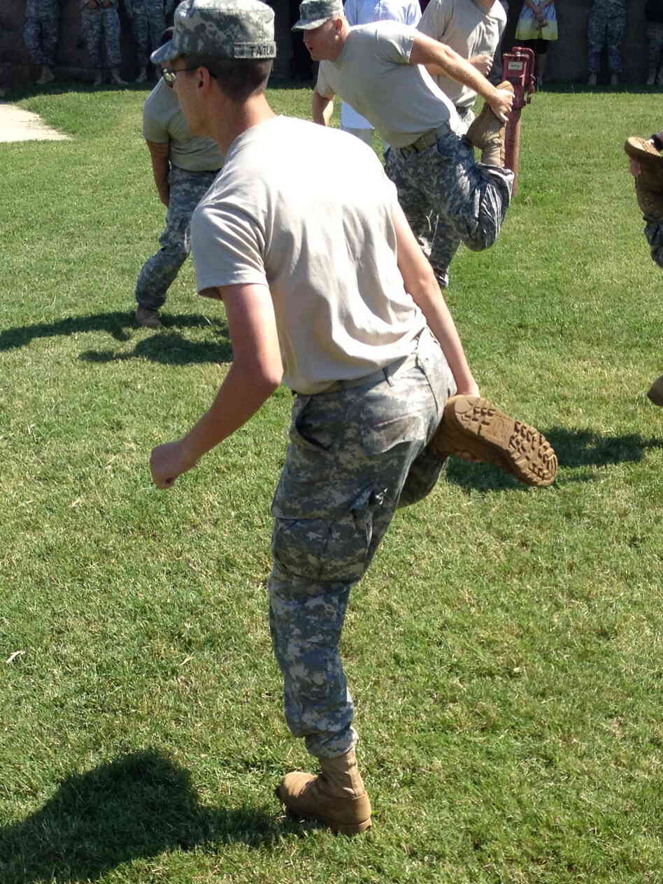 U.S. Army soldiers learn to play khosai, Afghanistan's full-contact national pastime, at Fort Campbell.