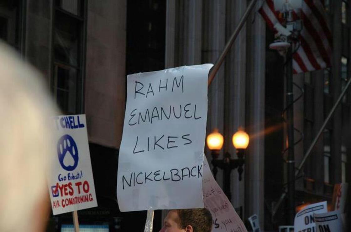 A sign seen during a protest by the Chicago Teachers Union.