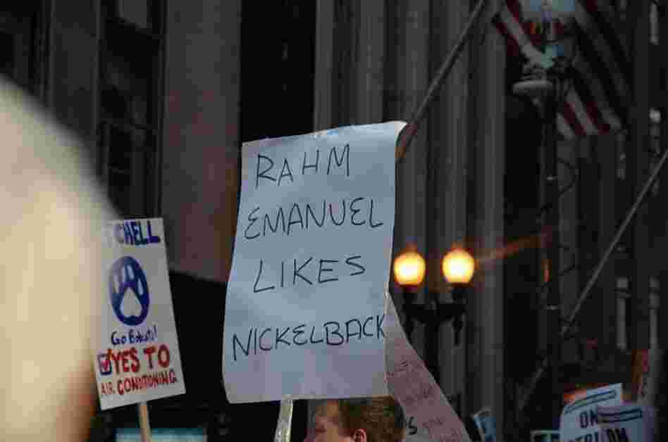 A sign seen during a protest by the Chicago Teachers Union.