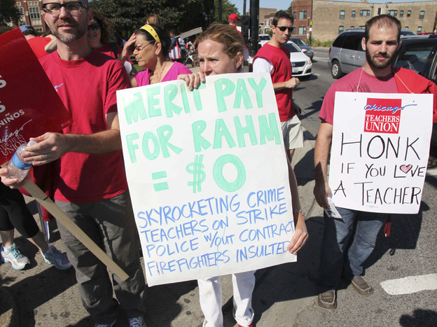Striking Chicago public school teachers have a message for Mayor Rahm Emanuel on Tuesday.