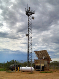 One of the towers south of Tucson built as part of the aborted SBI-Net plan. It has radar, microwave, video, infrared and ground-sensor relays.