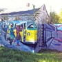 Part of the wall that was built in 1940 has since been painted over with a mural.