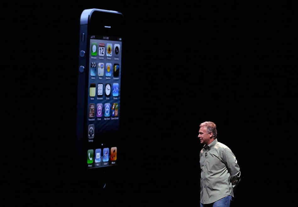 Apple Senior Vice President of Worldwide product marketing Phil Schiller announces the new iPhone 5 during an Apple special event at the Yerba Buena Center for the Arts in San Francisco, Calif.