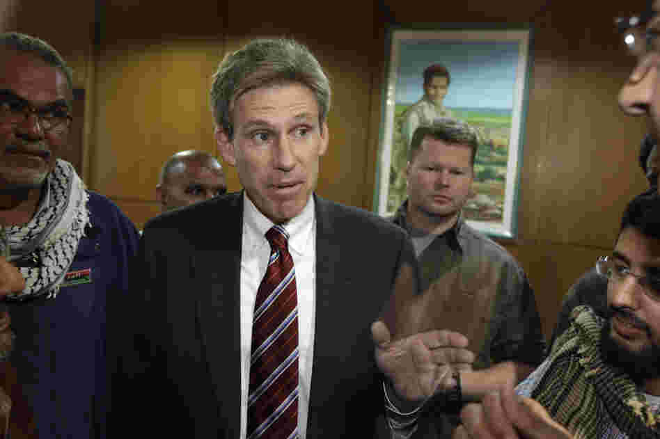 Chris Stevens, the U.S. ambassador who was killed Tuesday in Libya, often chose difficult assignments. He worked closely with Libya's rebels last year when they overthrew Moammar Gadhafi. He's shown here speaking to journalists in Benghazi in April 2011, shortly after the uprising against Gadhafi began.