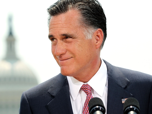 Republican U.S. Presidential candidate and former Massachusetts Governor Mitt Romney speaks in response to the U.S. Supreme Court ruling on the Affordable Healthcare Act with the U.S. Capitol in the background, June 28, 2012 in Washington, DC.
