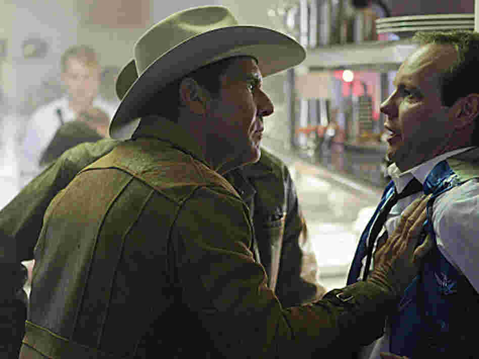 Sheriff Ralph Lamb (Dennis Quaid) questions a casino worker while investigating the murder of a craps dealer on the new CBS drama Vegas.