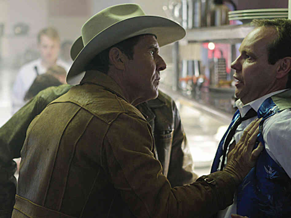 Sheriff Ralph Lamb (Dennis Quaid) questions a casino worker while investigating the murder of a craps dealer on the new CBS drama Vegas.