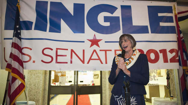 Former Hawaii Gov. Linda Lingle gives a victory speech in Honolulu after winning the Republican nomination for U.S. Senate on Aug. 11.