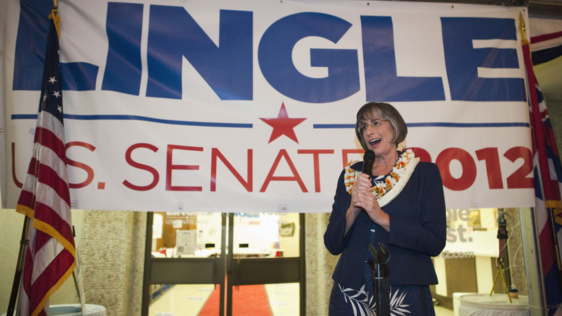 Former Hawaii Gov. Linda Lingle gives a victory speech in Honolulu after winning the Republican nomination for U.S. Senate on Aug. 11.