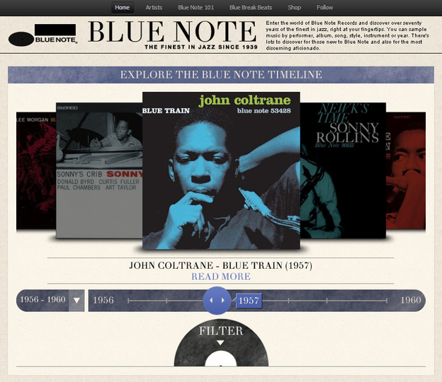 The landing page for the Blue Note Spotify app.
