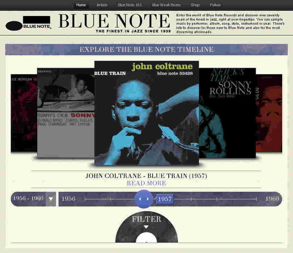 The landing page for the Blue Note Spotify app.