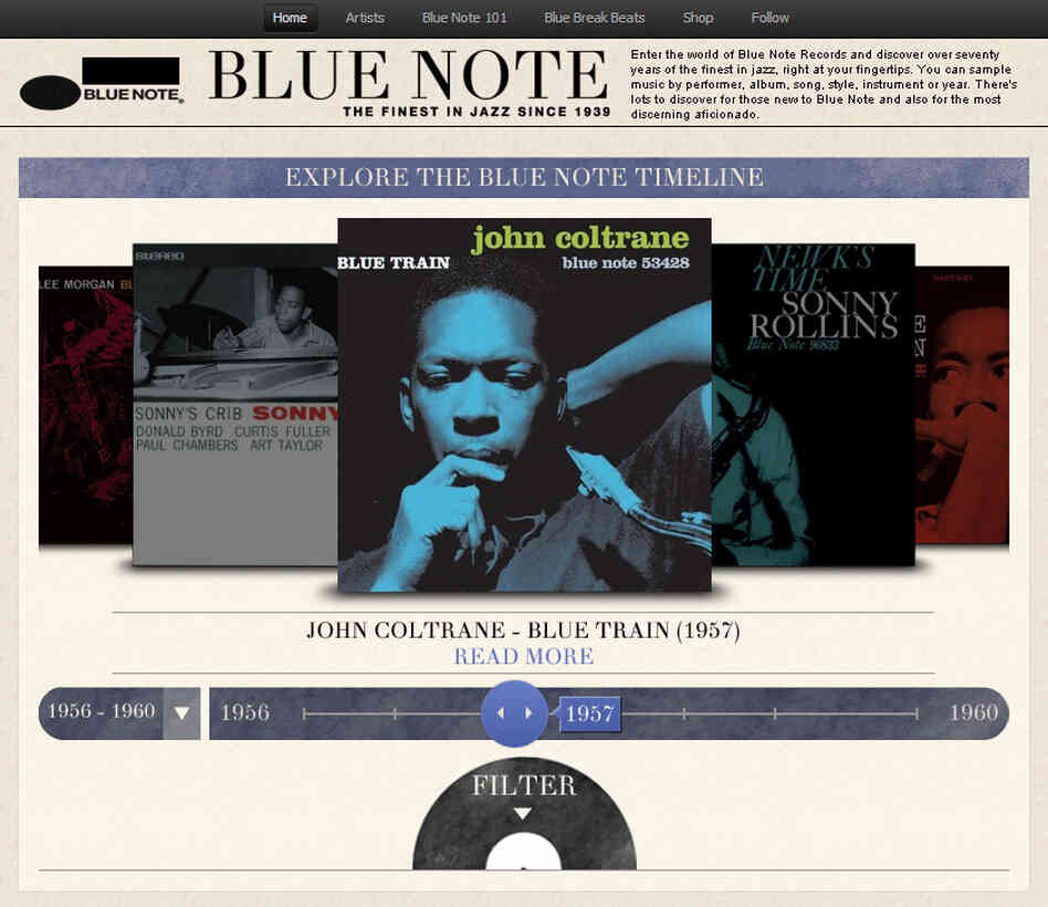 The landing page for the Blue Note Spotify app.