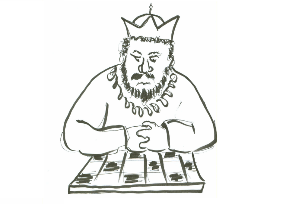 The king contemplating the chessboard. The king contemplating the chessboard.