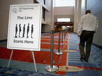A job fair was held at the The Walter E. Washington Convention Center in Washington, D.C., last month. The U.S. unemployment rate declined in August in part because the number of