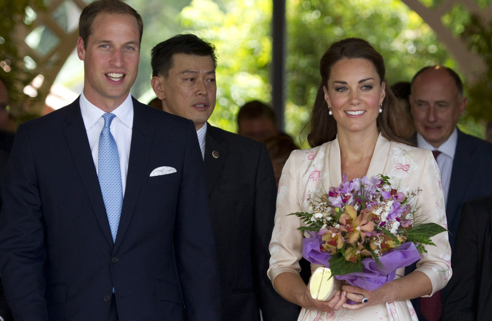 Catherine, Duchess of Cambridge and Prince William, Duke of Cambridge during their visit to Singapore Botanical Gardens on Tuesday.