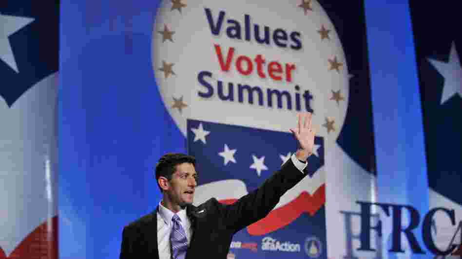 Republican vice presidential nominee Paul Ryan speaks Friday at the Values Voter Summit in Washington, D.C.