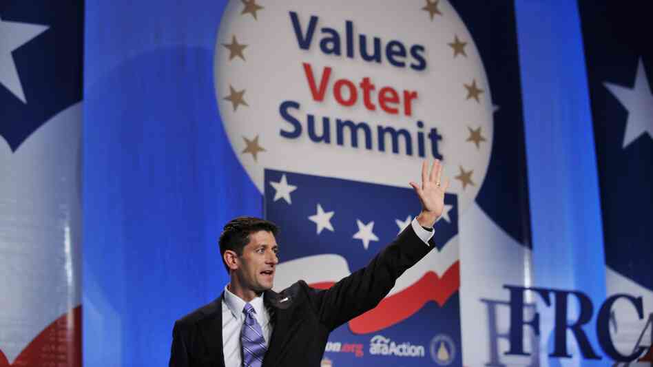 Republican vice presidential nominee Paul Ryan speaks Friday at the Values Voter Summit in Washington, D.C.