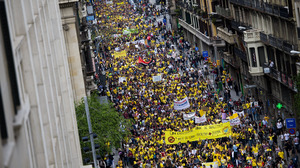 Thousands of teachers and students demonstrate during a protest against education cuts on May 22 in Barcelona, Spain. Teachers are planning another strike for later in September.
