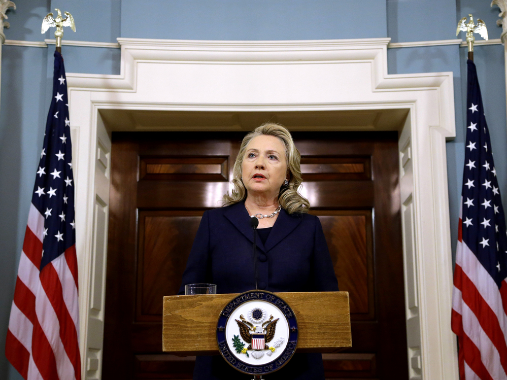 Secretary of State Hillary Rodham Clinton speaks at the State Department in Washington Wednesday, Sept. 12 on the recent deaths of Americans in Libya.
